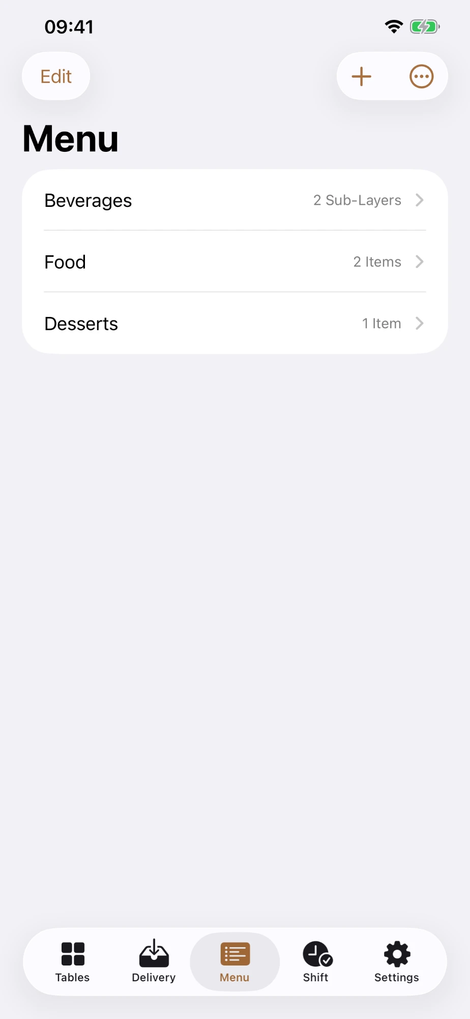 Menu screen with layers