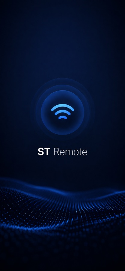 ST Remote launch artwork — a glowing blue signal icon over a wave of light